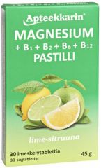 Apteekkarin Magnesium+ B pastilli sitruuna 30 kpl
